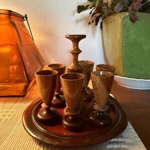 Vintage Mid modern wooden shot glass set